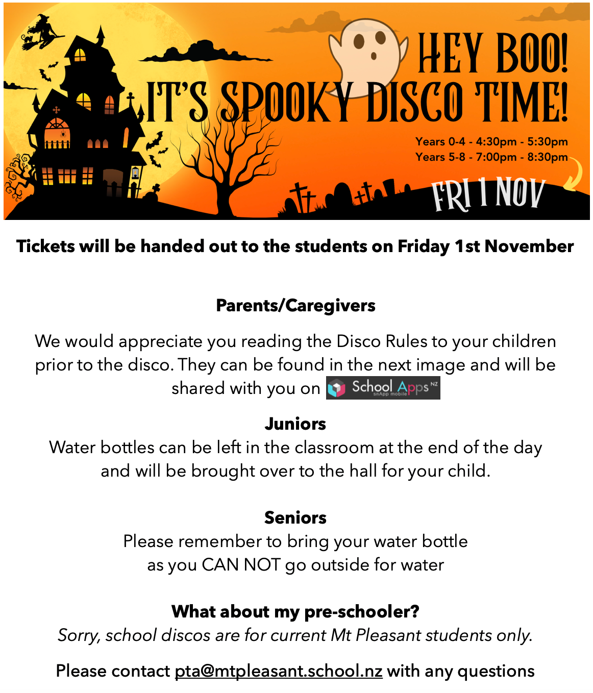 Spooky Disco *Orders closed - tickets can be bought from the office Thursday 2:45-3:30 or door sales on the night cash only*